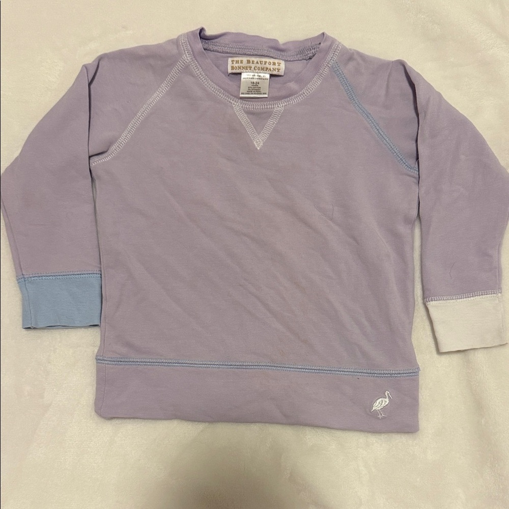 The Beaufort Bonnet Company Lavender Pullover Sweatshirt with Contrast Cuffs